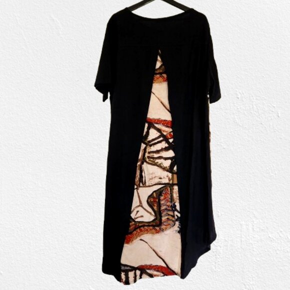 Zanzea Collection Plus Size Maxi Dress, High Low Hem, Short Sleeve, Black Print - Picture 4 of 11
